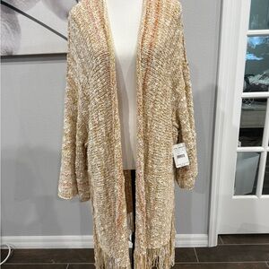 NWT Free People Beige Knit Cardigan with Fringe